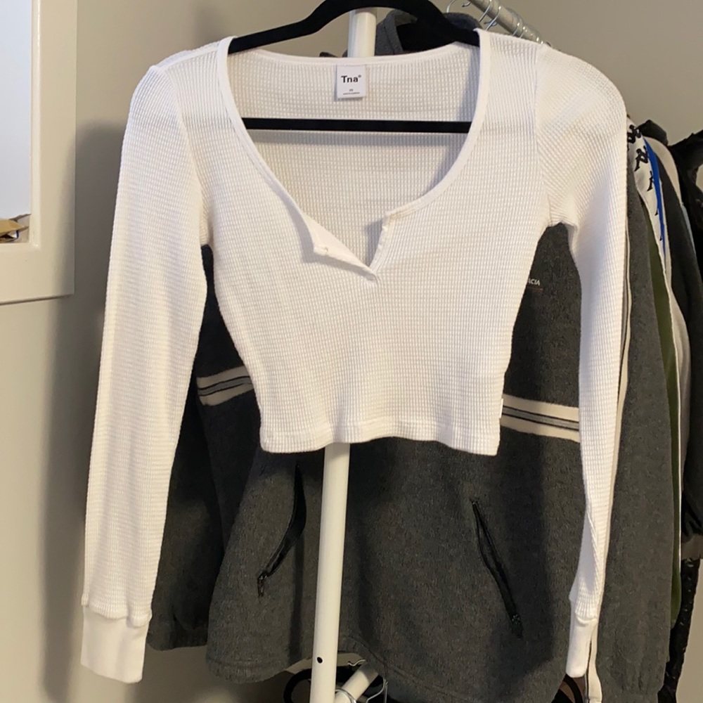 TNA Cropped Long Sleeve Waffle Top